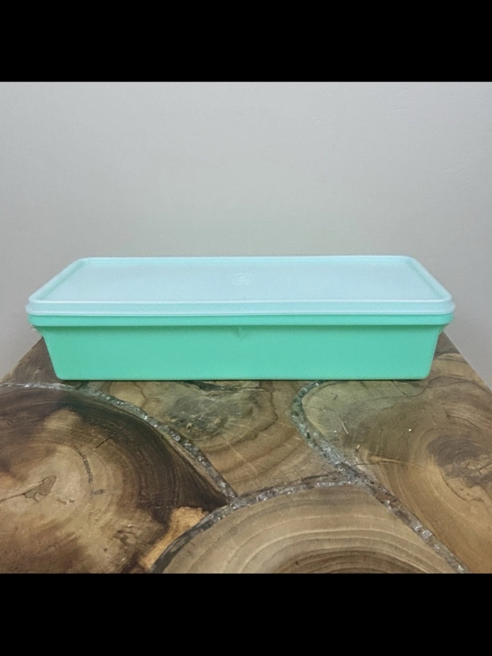 Vintage Tupperware Aqua Green Plastic Storage Container with White Lid